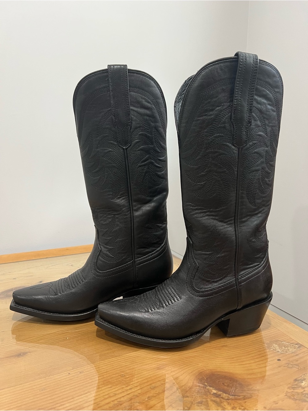 Tecovas The Annie Midnight Black Leather Heeled Western Boots US 5